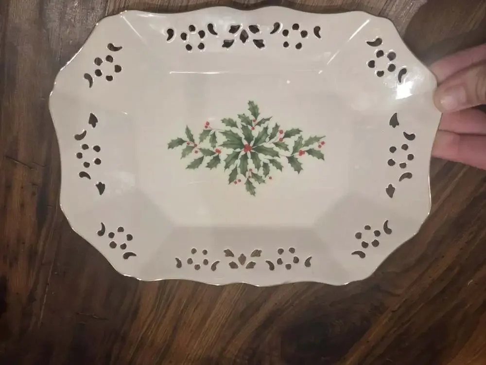 Vtg Lenox Holiday Tray Reticulated 9x 6.75